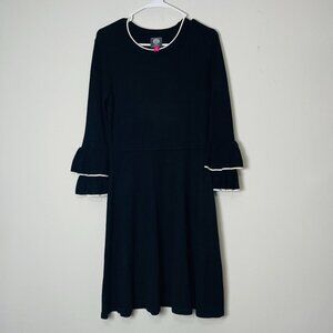 Vince Camuto Knit Dress‎ Women Medium Black Ruffle Sleeve Trim A-Line Career